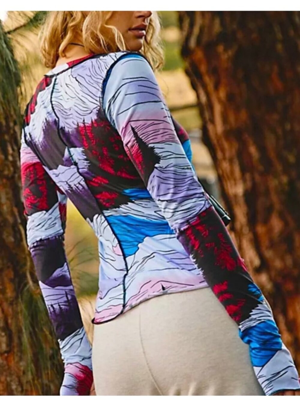 128. NWT Free People Right On Run printed long sleeve layer top. Size L